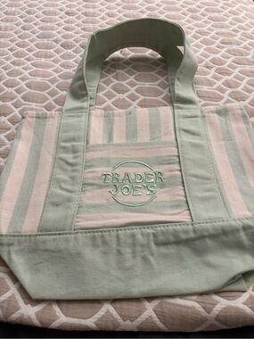 Trader Joe’s Mint Green Stripe Canvas Tote Bag